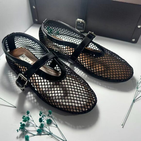 Alaia Black Mesh Flats - Picture 1 of 6